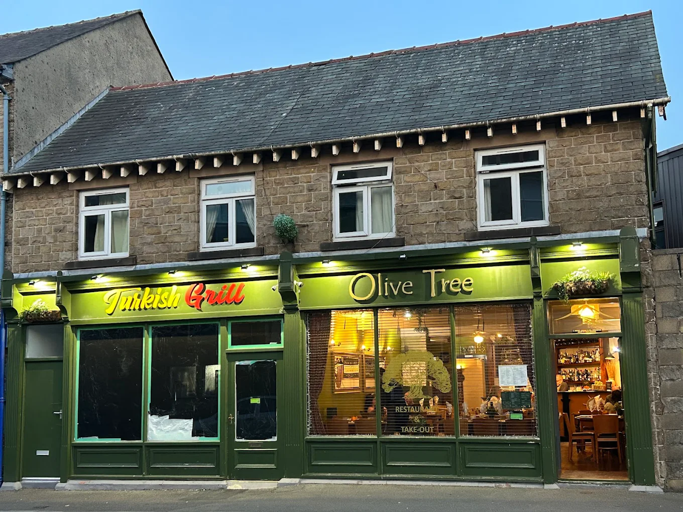 Olive Tree Restaurant Turkish grill storefront on Concert Place, Buxton